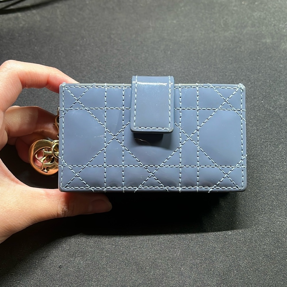 Lady Dior calfskin card holder sky blue color